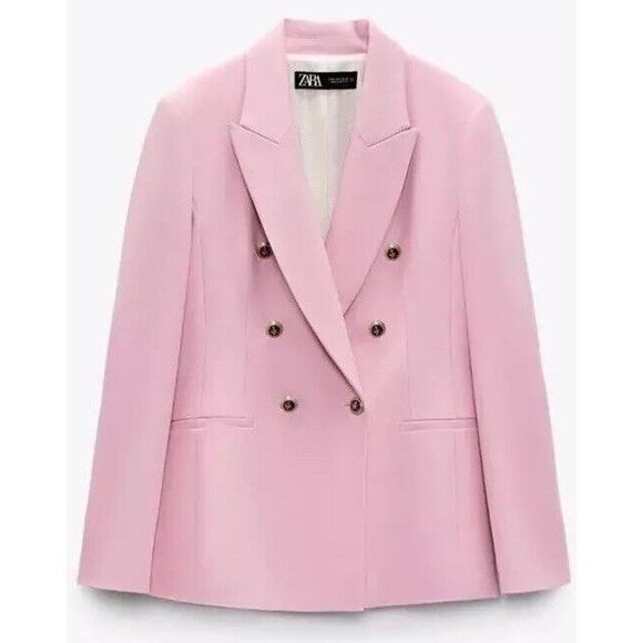 ZARA WOMAN SZ SMALL DOUBLE-BREASTED METAL BUTTON BLAZER JACKET 8300/663/620 - Picture 1 of 13